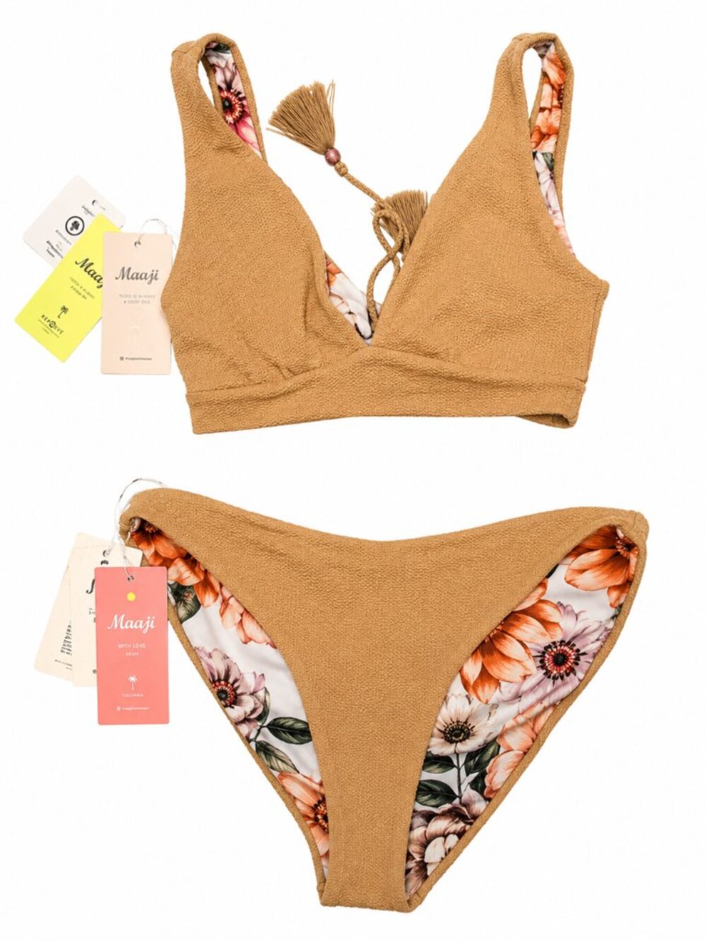 Maaji Reversible Textured Floral Bikini Bottom Size M NWT
